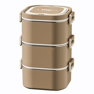 stainless steel lunch box kp9020 - Brown three-layer